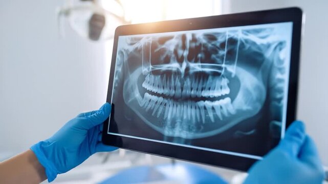 Dentist holding digital dental xray.