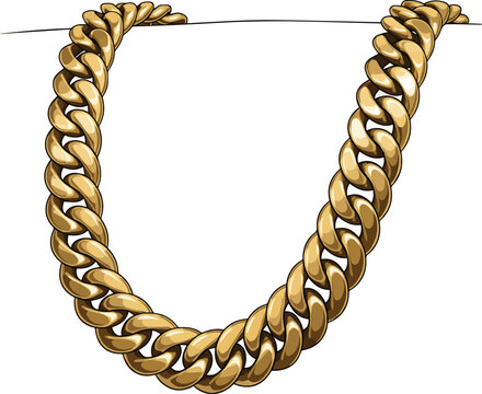 Create a Gold Cuban link chain necklace for men vector art with white background