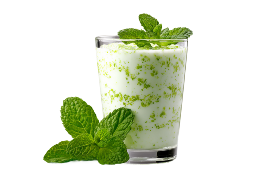 Cool mint yogurt drink isolated on transparent background