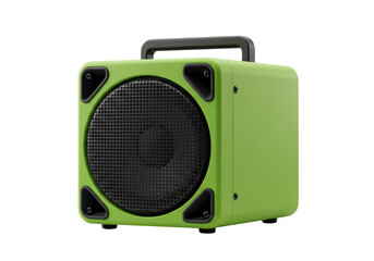Isolated green speaker with handle on top for portable sound and music enjoyment lifestyle