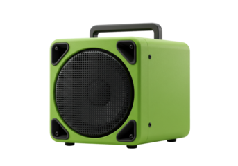 Isolated green speaker with handle on top for portable sound and music enjoyment lifestyle
