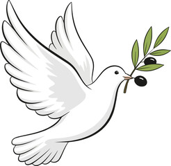 Create a White dove with olive branch vector art with white background..