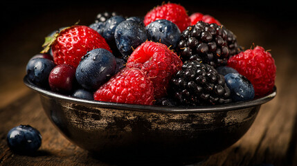 A bowl filled with a variety of fresh berries including strawberries raspberries blueberries and blackberries