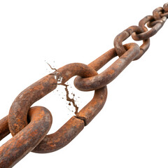 Obraz premium Broken rusty metal chain link against a black background symbolizing failure