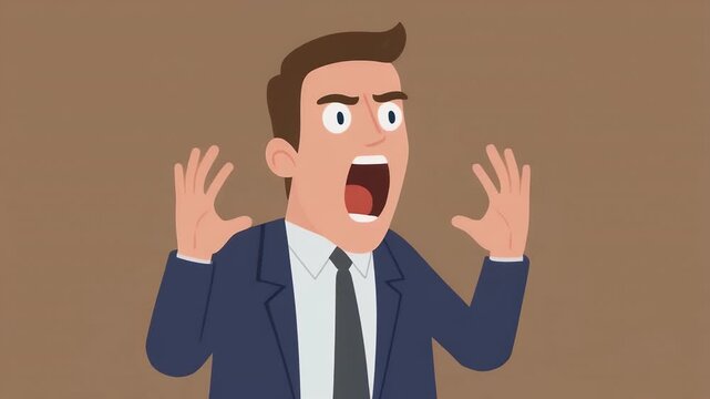Animated man expressing strong emotion against a solid background