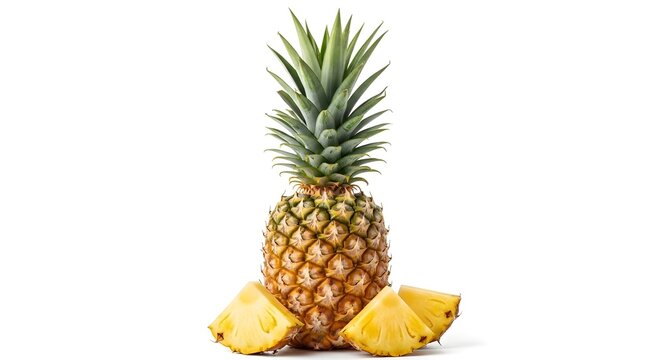 Fresh pineapple with slices on a white background showing tropical fruit goodness - Powered by Adobe
