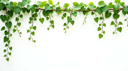 Green Ivy Vines Hanging Down Against a Clean White Background with Copy Space | Fresh Natural Foliage Border for Eco-Friendly and Botanical Design Projects