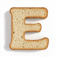 Loaf bread with dry edges in the shape of the letter E for children's food, isolated white
