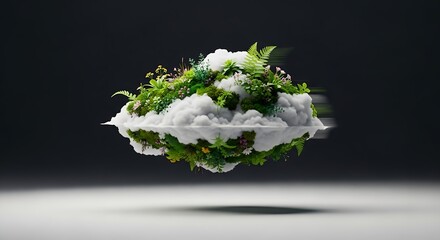 Stunning floating island paradise with vibrant plants and fluffy clouds, perfect for eco-friendly projects or nature-inspired designs and concepts