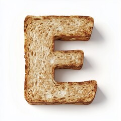 Loaf bread with dry edges in the shape of the letter E for children's food, isolated white