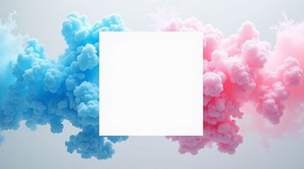 Soft Pastel Pink and Blue Ink Clouds in Water with a Minimalist White Square Frame | Gender Reveal Background and Creative Abstract Art Design