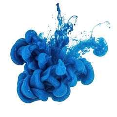 Abstract Blue Ink Cloud Exploding and Swirling in Water with Tiny White Particles and Glitter Isolated on Transparent Background Dynamic Flowing Motion Macro Shot