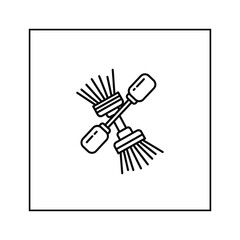 A line art icon of a rotating brush head isolated on