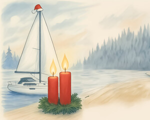 zweiter Advent am Strand mit Segelboot