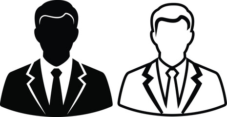 Vector icon set showcasing business avatar. Two stylized silhouette business men avatars. 
