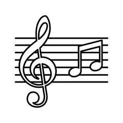 Treble clef and music note on stave isolated on