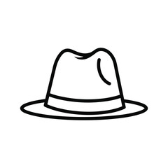 Elegant fedora hat with black band isolated on, vector line art