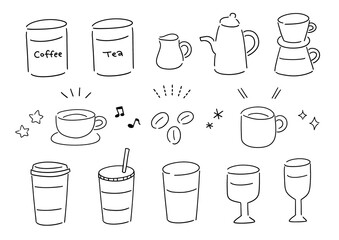 シンプルなカフェイラストのセット