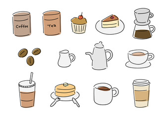 シンプルなカフェイラストのセット
