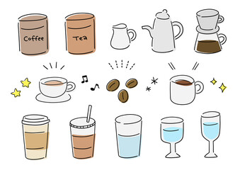 シンプルなカフェイラストのセット