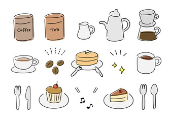 シンプルなカフェイラストのセット
