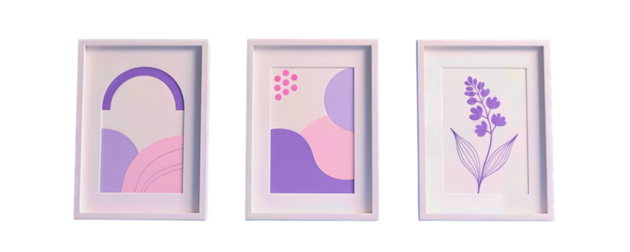 Minimalist abstract art with pastel shapes and floral designs - Powered by Adobe