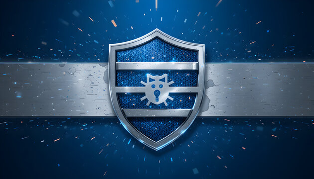 A digital shield with a bug icon symbolizes cybersecurity, vulnerability detection, and software security in the digital age, ensuring system integrity and protection