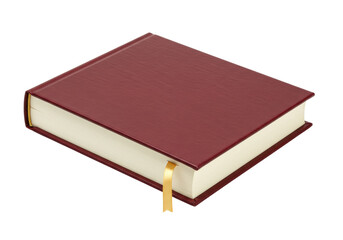 Isolated red covered hardcover book with golden bookmark close-up for notes, memos, thoughts
