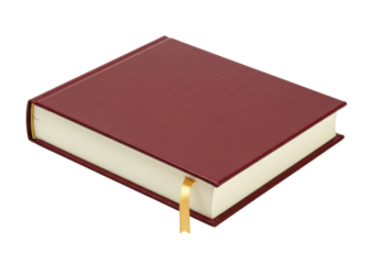 Isolated red covered hardcover book with golden bookmark close-up for notes, memos, thoughts