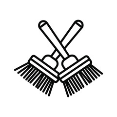 Two crossed broom icons isolated on for cleaning concepts