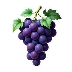 Juicy Purple Grapes with Green Leaves Isolated on Black Background Representing Healthy Eating and Fresh Fruit Delightful Still Life