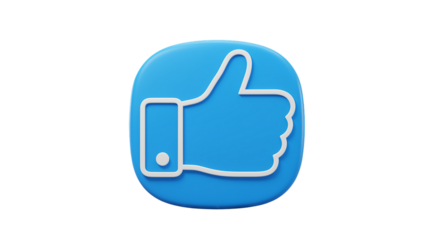 Blue Thumbs Up Icon 3D Render Social Media Appreciation Symbol of Agreement and Positive Feedback