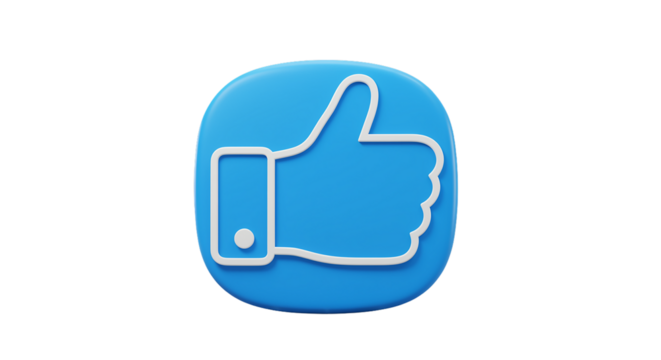 Blue Thumbs Up Icon 3D Render Social Media Appreciation Symbol of Agreement and Positive Feedback