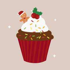 Christmas Chocolate Cupcake with Gingerbread Man and Holly Sprig