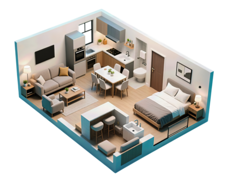 Modern Studio Apartment Floor Plan with Open Layout