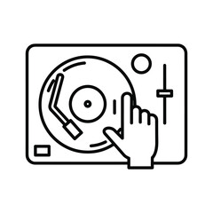 Hand on a vinyl record player isolated on for music concept