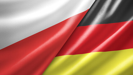 Obraz premium Poland and Germany two national flags filling the entire frame, close-up view, edge-to-edge composition