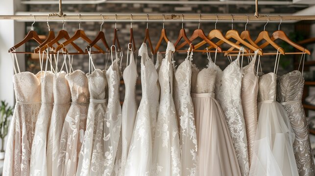 Elegant Wedding Dress Display: A Modern Bridal Collection in a Luxury Store - Powered by Adobe