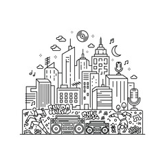 Urban hip hop city with boomboxes isolated on for music