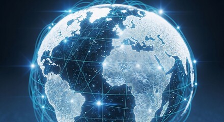 A Stunning Visualization of the Earth with Network Lines, Digital Art, Futuristic Style