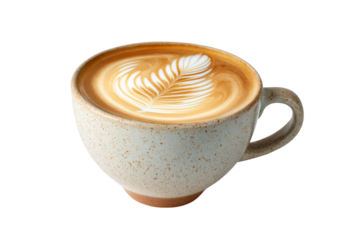 Frothy oat milk latte isolated on transparent background