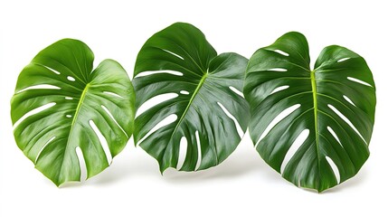 Three Monstera Deliciosa Leaves on White Background