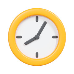 A modern 3D yellow-framed clock with a white dial and gray hands. Clean front-view design ideal for planners, time apps, dashboards, and scheduling tools