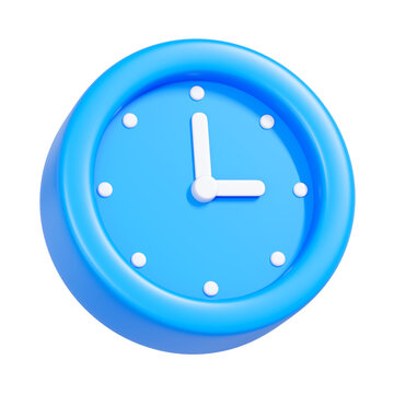 A bright blue 3D round clock with white markers and hands. A clean and friendly time icon perfect for apps, reminders, schedules, and productivity tools