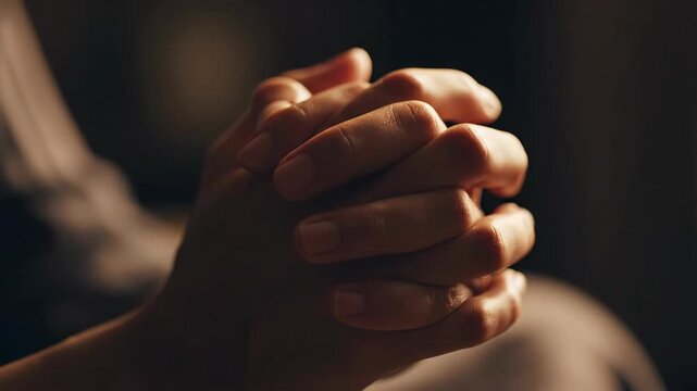 Close up of Hands Clasped Together in a Moment of Prayer