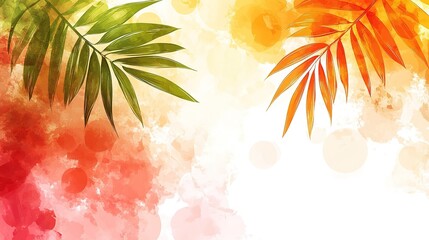Vibrant Tropical Leaves Border on White Background for Design Projects