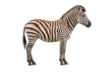 Isolated zebra standing and looking forward gracefully, in full view and in side profile