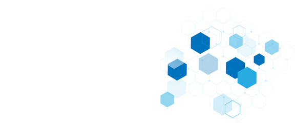 Geometric abstract background with blue hexagons. Computer network concept. Medical, technology or science design.