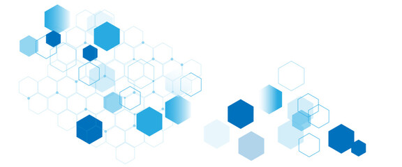 Geometric abstract background with blue hexagons. Computer network concept. Medical, technology or science design