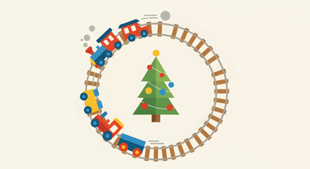 Festive Train Ride Around a Christmas Tree Holiday Cheer in Motion